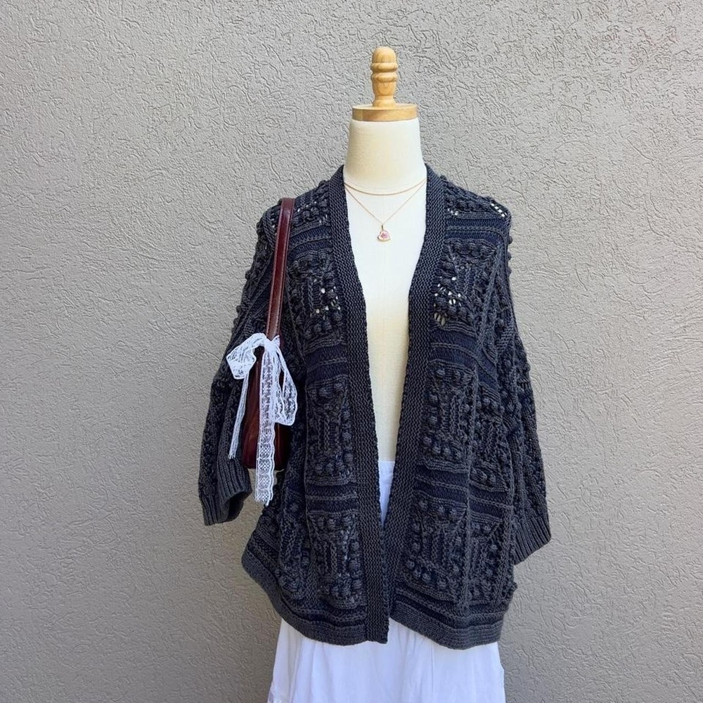 Lucky Brand Chunky Knit Cardigan Sweater Navy Blue Oversized Size Small